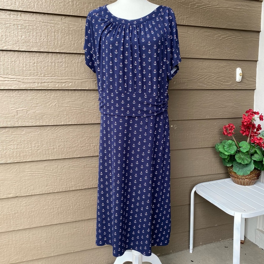 Avon Signature Collection Navy Blue with White Anchor Print Dress XL( 16)